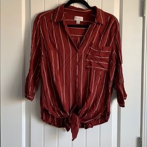 Long sleeve tie front quarter sleeve blouse